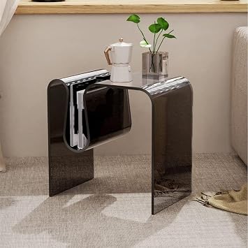 Acrylic Side Table with Storage, Modern Clear Accent Table, Transparent Nightstand, Small End Table for Living Room, Bedroom, and PatioBlack