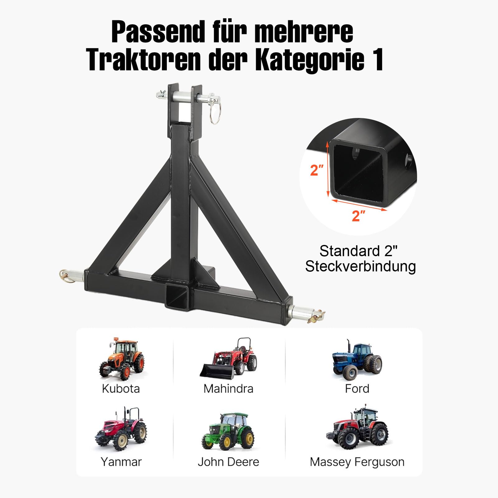 Dreipunkt Anhängerkupplung 3 Punkt Dreipunkt Adapter für Anhänger & Bauernhofgeräte, 2" Traktor Schlepper Ackerschiene mit Dreipunktaufhängung, Ackerschiene Ackerschienendreieck Kat