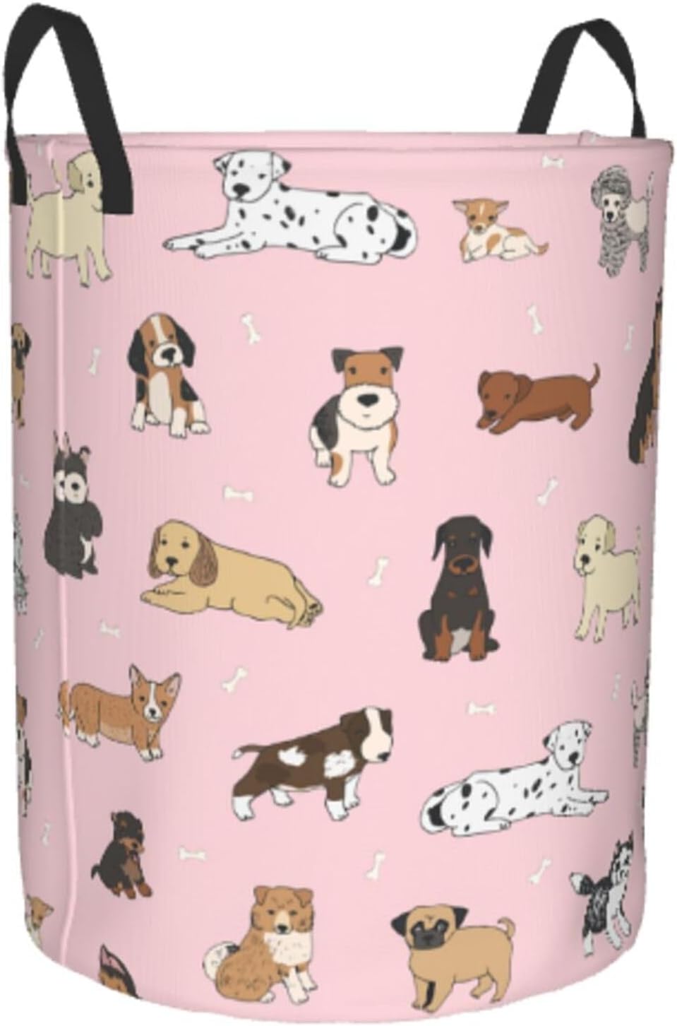 Cute Dogs Animals Round Laundry Hamper Cartoon Dog Pets Storage Basket Toys Clothes Organizer Bin For Home Bathroom Bedroom Dorm Nursery, 38l