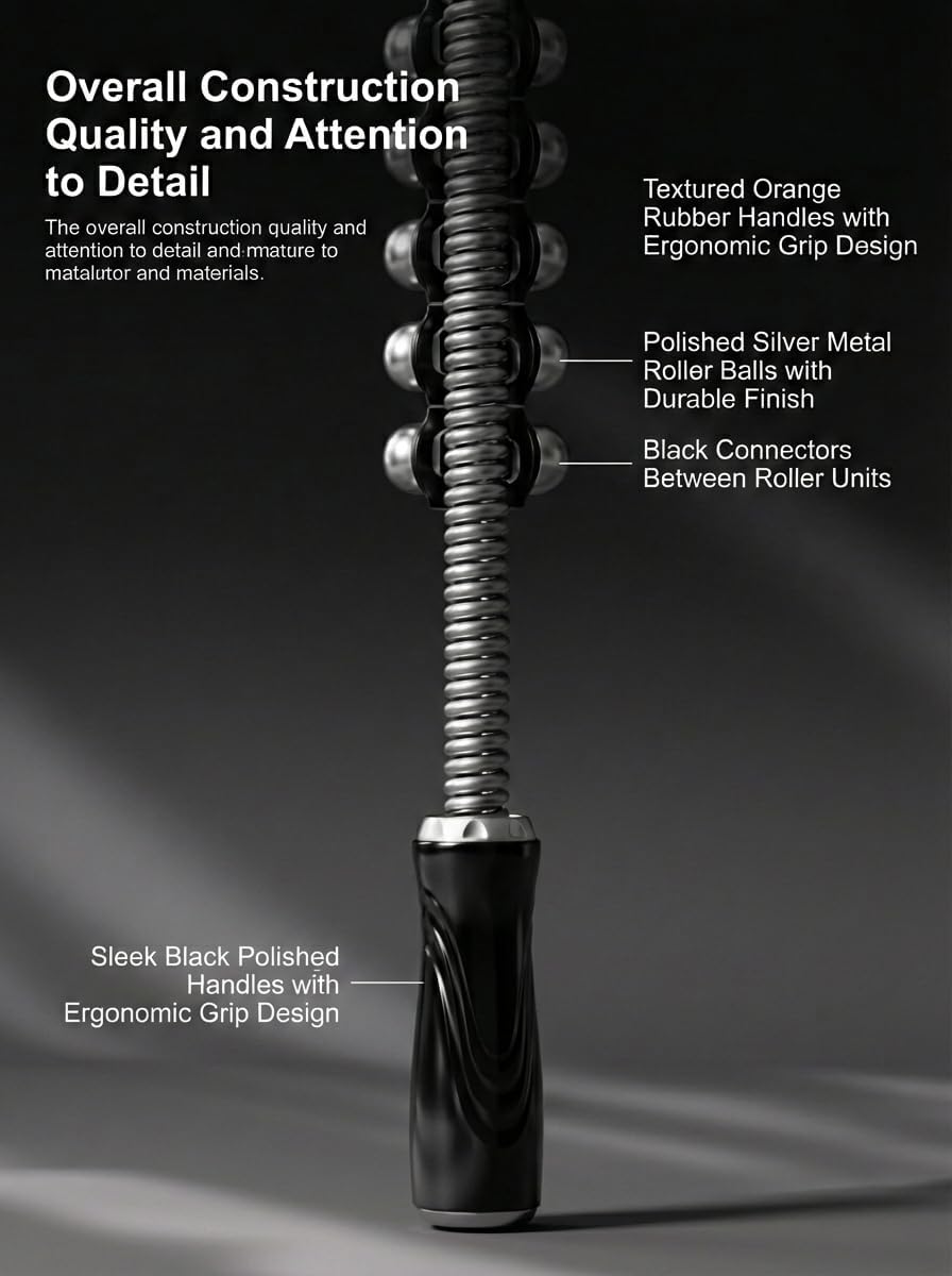 Ice Roller Massager Stick – Deep Tissue Muscle Recovery with 360° Rotating Stainless Steel Beads for Soreness & Stiffness Relief (Black)