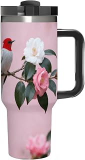 Paradise Flycatcher 40oz Insulated Tumbler with Handle & Straw Lid | Bpa-Free, Double Wall Insulated, Car Cup Holder Friendly, Includes Straw, Cold 12hrs/Hot 6hrs, Leak-Proof 2-in-1 Screw-On Lid