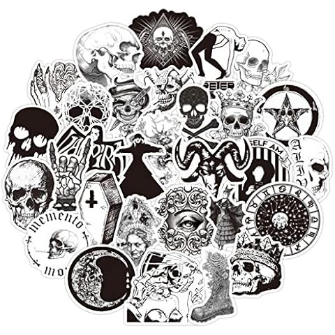 100PCS Gothic Stickers for Water Bottle,Black White Skull Stickers,Waterproof Vinyl Stickers Perfect for Hydro Flask Laptop Phone Car Skateboard. Gothic American Cover