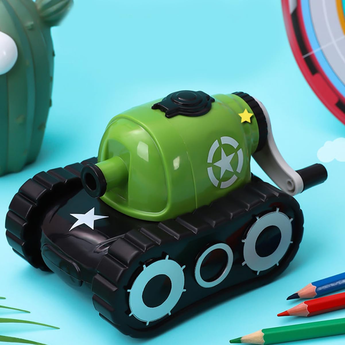 NUOBESTY 3St Cartoon Handkurbel Bleistiftspitzer Kindergarten Lernutensilien (grüner Tank) automatisch Anspitzer für Augenbrauenstifte bleistift anspitzer bleistiftanspitzer werkzeug