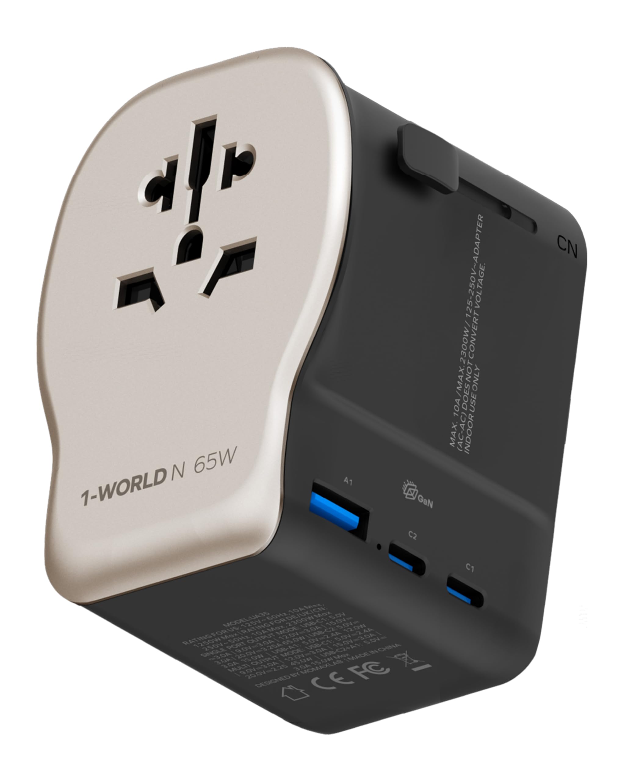 MOMAX Reiseadapter Weltweit 65W Travel Adapter Worldwide für EU/UK/US/AU