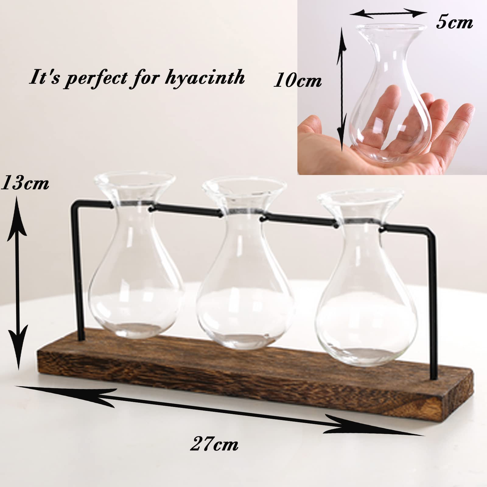 Drewniany stojak, terrarium, zestaw 4 szt., stacja do rozmnażania z 3 wazonami hiacyntowymi, wisząca szklana doniczka do roślin domowych, dla miłośników roślin, kobiet, ogrodu domowego