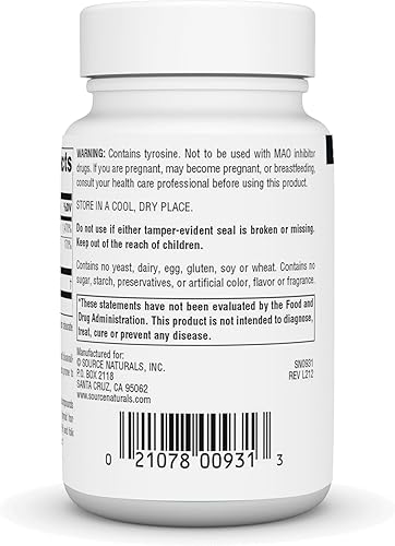 Miniatura 3 de Source Naturals N-Acetyl L-Tirosina Suplemento Dietético - 60 Tabletas