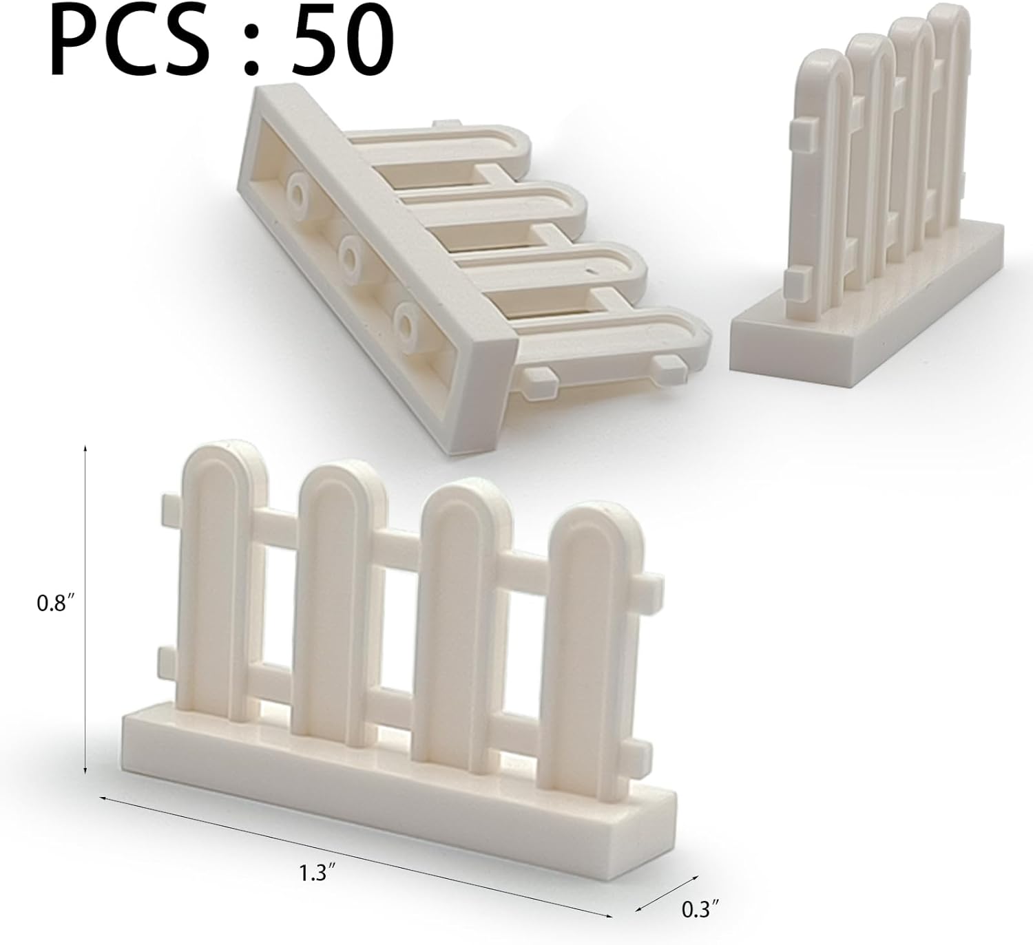 Building Block Toy Accessories 1 x 4 x 2 White Picket Fence, Bulk - 50 Pieces per Package (White)