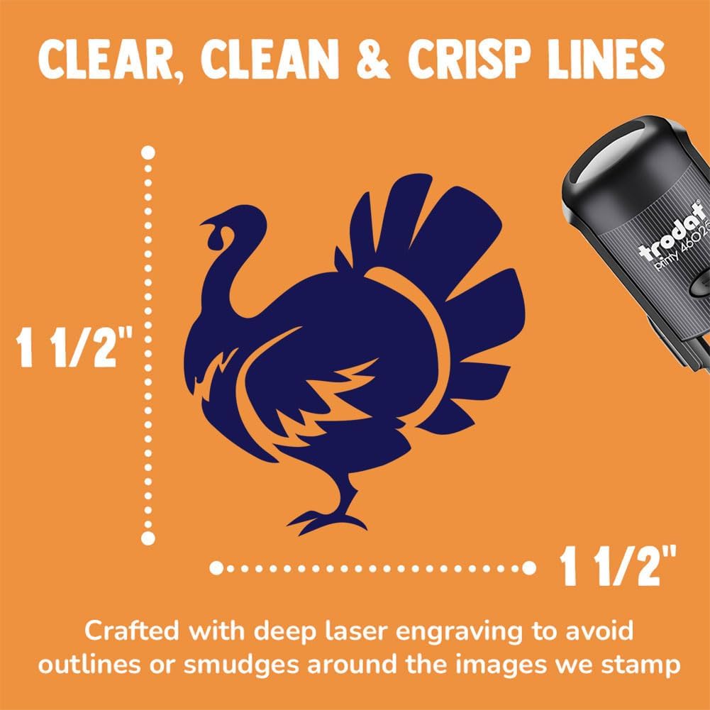 Turkey Silhouette Thanksgiving Self-Inking Rubber Stamp Ink Stamper for Stamping Crafting Planners - 1-1/2 Inch Large - Black Ink