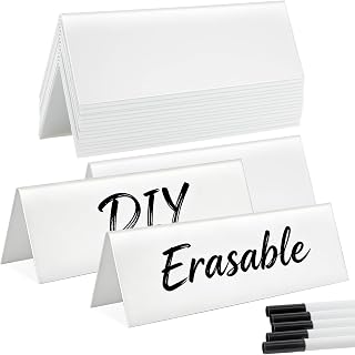 15Pcs Reusable Name Tent Cards with Black Markers Dry Erase Name Plate Wipe Clean Desk Tags Sign for Table Office Conference Meeting Weddings,White, 8.66 x 2.75 x 1.9 Inches