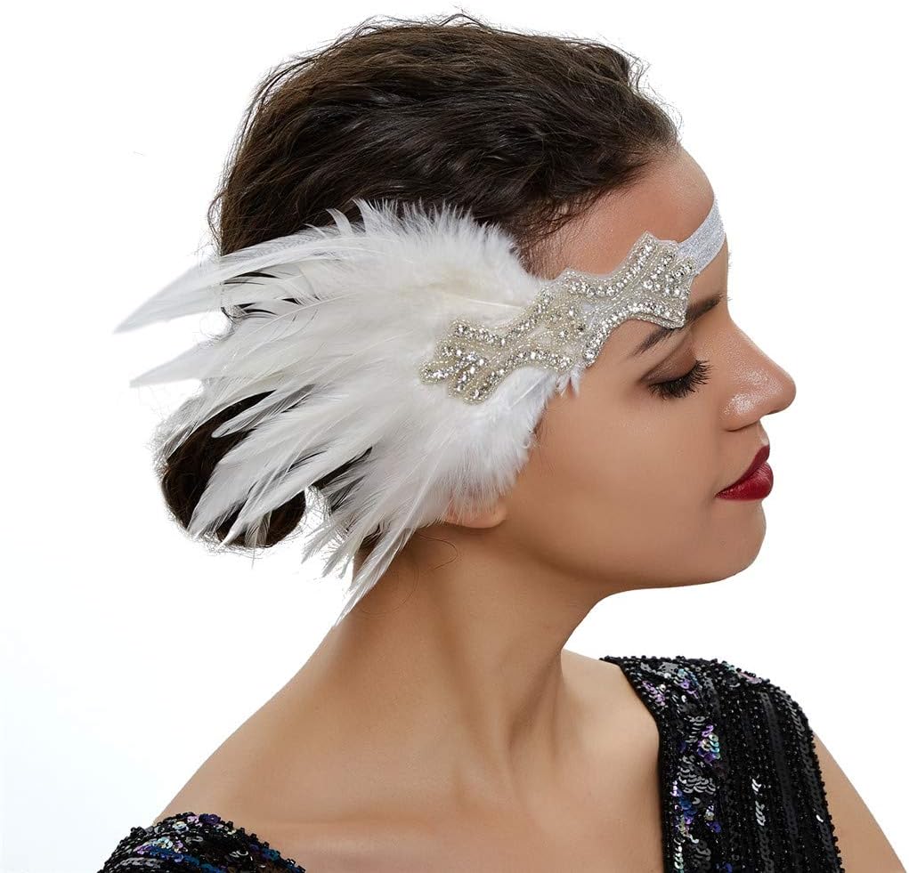 Roaring 20s Great Gatsby Headpiece for Women Art Deco 1920s Flapper Headband Feather