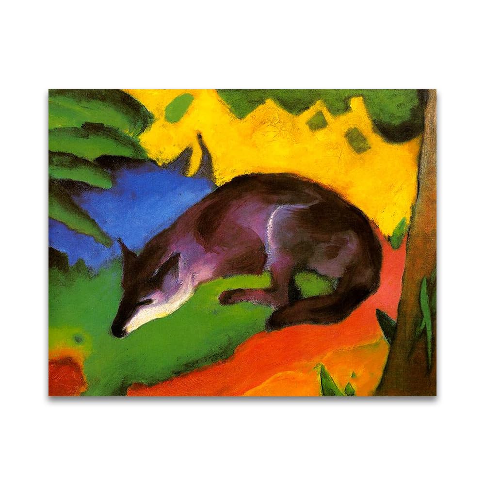 LZ6J8C9 Franz Marc《Blue-Black Fox》Famous Canvas Painting Reproductions.(50x65cm(19.7x25.6in)/Frameless)