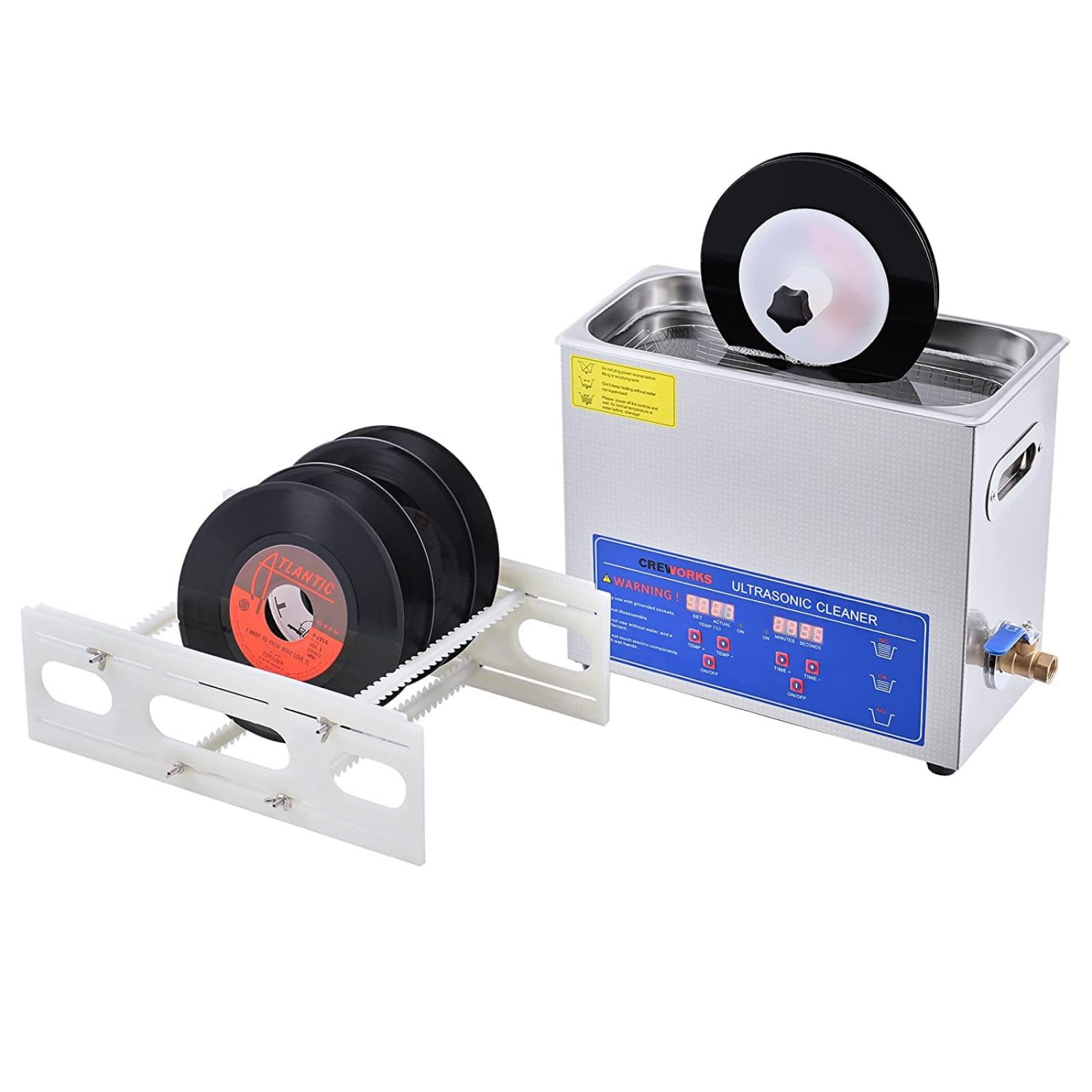 Macchina per la pulizia di dischi a ultrasuoni, rondella in acciaio inox da 180 W per vinile, gioielli, occhiali e parti ottiche, capacità 6,5 l, con kit stendibiancheria