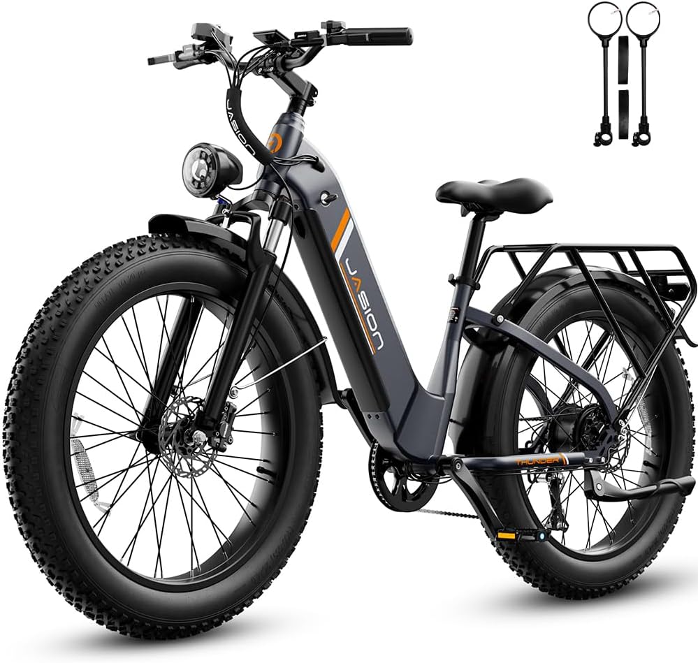 Jasion Thunder Electric Bike,1800W Peak Ebikes for Adults,26”Fat Tire Best Ebike for Men,80 Miles with 864Wh Battery,30+MPH Max Speed Bicycles,400LB Capacity,Certified by UL2849