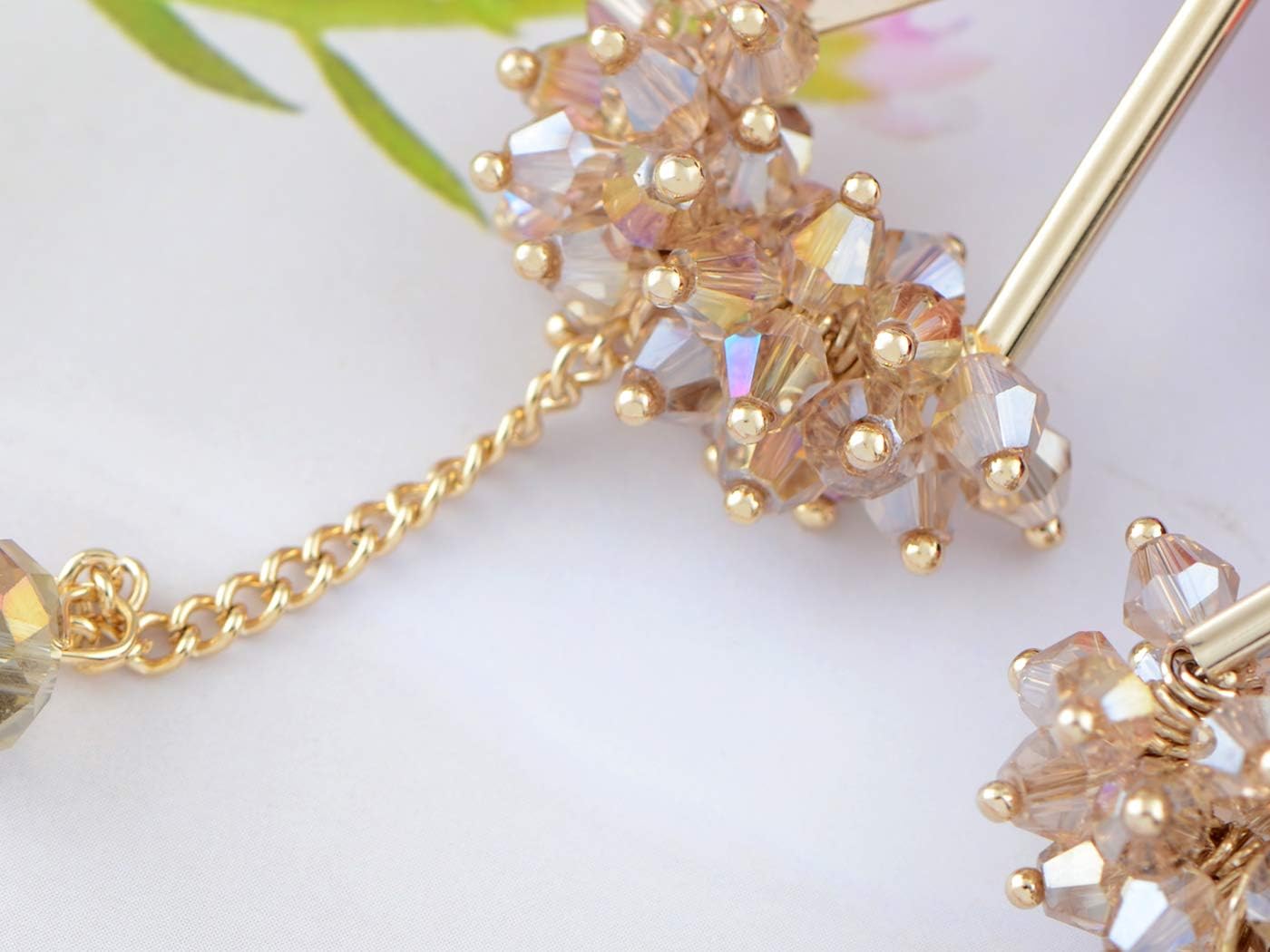 Alilang Cluster Flower Drop Dangle Crystal Rhinestone Pendant Earrings Golden Tone Pillar Connected