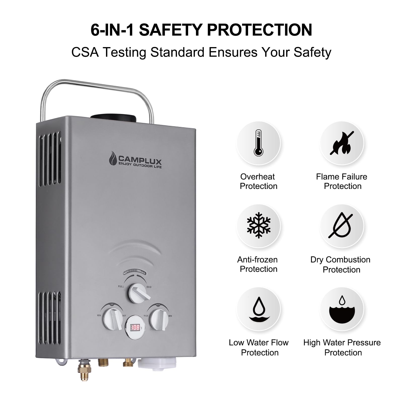 Portable Water Heater, Camplux 1.58 GPM On Demand Propane Water Heater,  Outdoor Gas Water Heater, Gray - Amazon.com