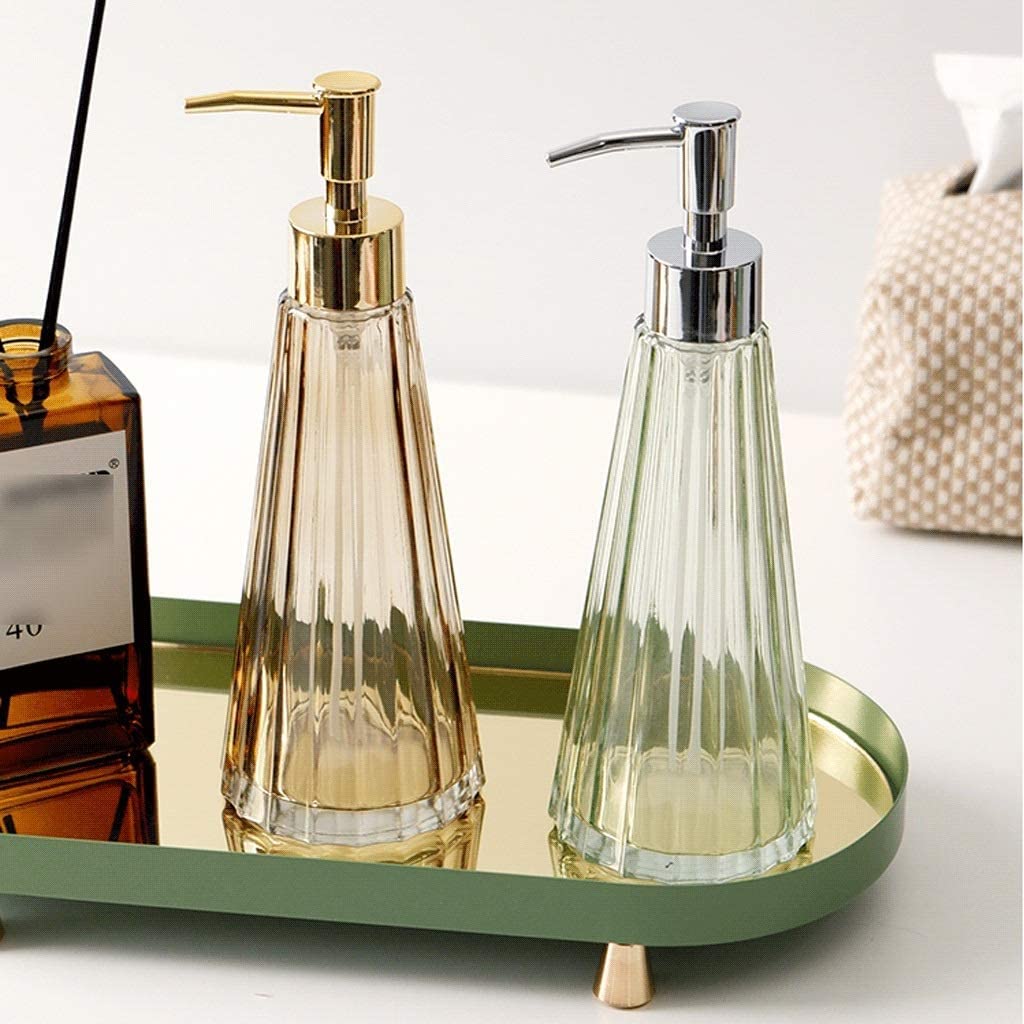 Dispensador de jabón líquido con Bomba, Botellas de Vidrio, Paquete de 3, Transparente, Grueso, Recargable, para baño y Cocina, 10/13.5 oz de loción (