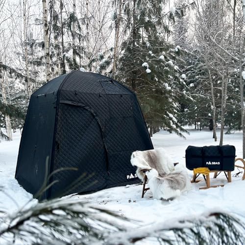 Protable Outdoor Sauna Tent and Ice Fishing Tent, Ice Fishing Shelters with 3-Layer Awning Keeps Heat in for Longer, can be Used with Any Type of Stove, with 2 Large Windows (no Stove)