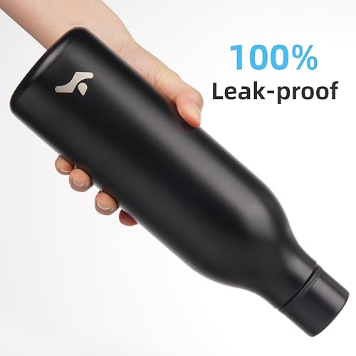 Miniatura 5 de Botella de agua con correa y aislamiento térmico, de doble pared al vacío de acero inoxidable, 25 fl oz, negro