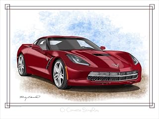 Studio 21 Graphix C7 Chevrolet Corvette Stingray Dark Red Muscle Car Art Print by Rudy Edwards 18" X 24"