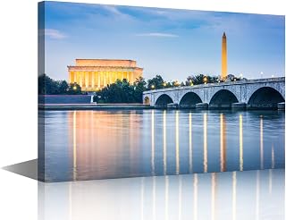 Washington D.C. Wall Art Painting USA City Skyline on The Potomac River Prints On Canvas Lincoln Memorial Pictures Cityscape Poster Art Work Printing for Home Modern Wall Decoration(24"Wx36"H)