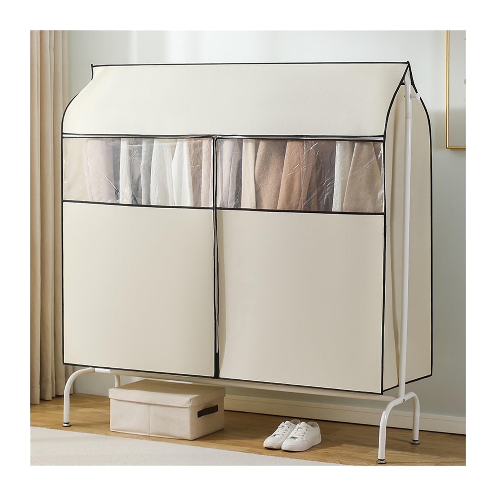 Clothes Rail Cover Non-woven Fabric Garment Rack Cover Dustproof Clothes Bags Zipper/Clothing Protector Wardrobe Closet(Beige,3XL(120x50x120CM))