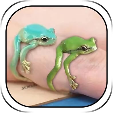 HUASAI Cute Frog Jewelry Set for Women Green Tree Frog Earrings Rings Open Adjustable Handmade Unique Gifts for Women Trendy Fashion Accessories