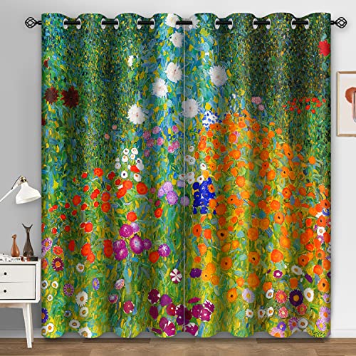 Aimego Blackout Curtains Colorful Flower Plant Garden by Gustav Klimt Floral Window Drapes Decor for Bedroom Living Room Grommet Top Room Darkening Curtains 2 Panel Set, 42"X54"