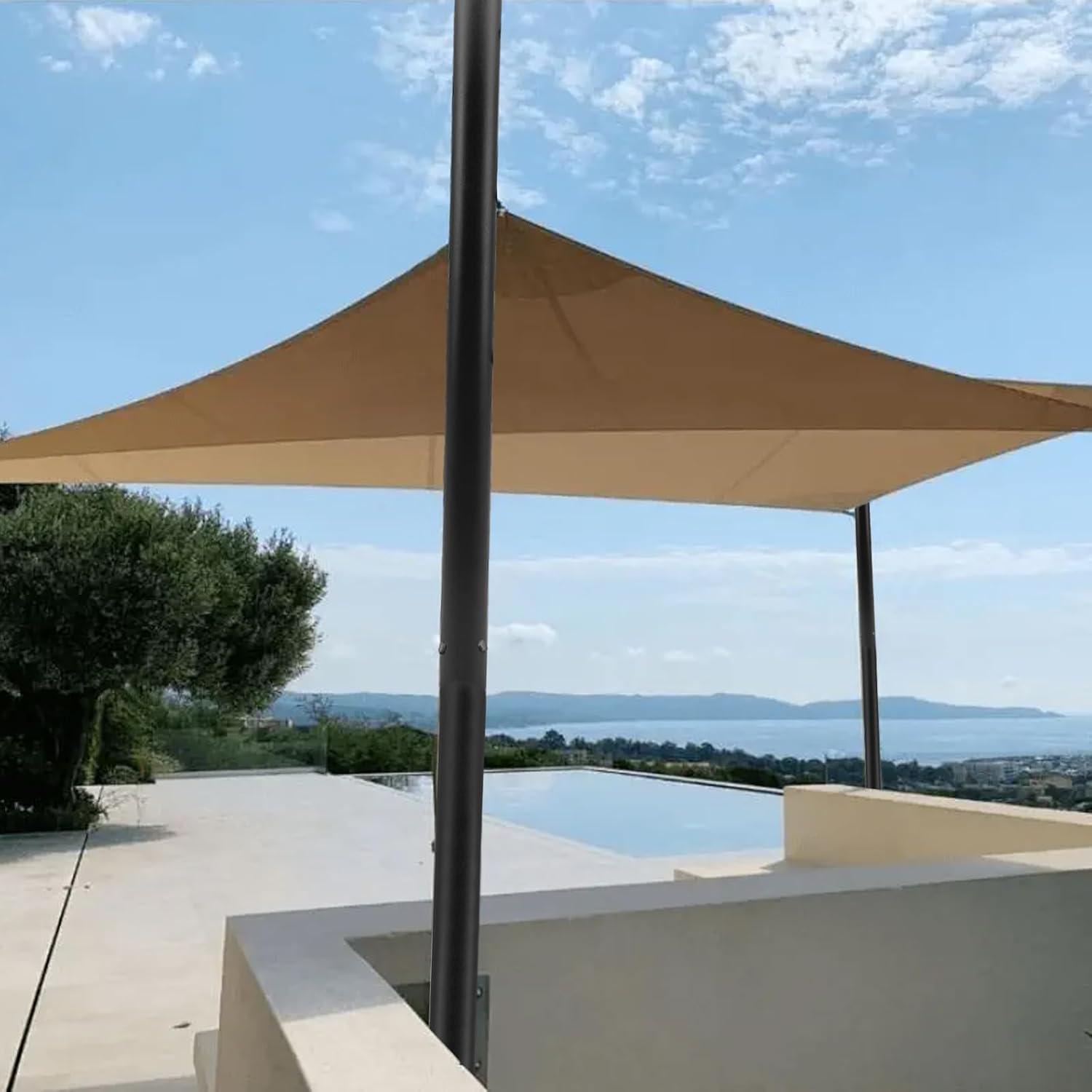 Shade Sail Poles kit, 10Ft Sun Shade Sail Poles Support Awning Canopy, 1 Pole Outdoor String Light Pole Post Heavy Duty Steel Post Suitable for Garden/Yard/Pool/Patio(1 Pole 10 ft) (10 ft 1 Poles)