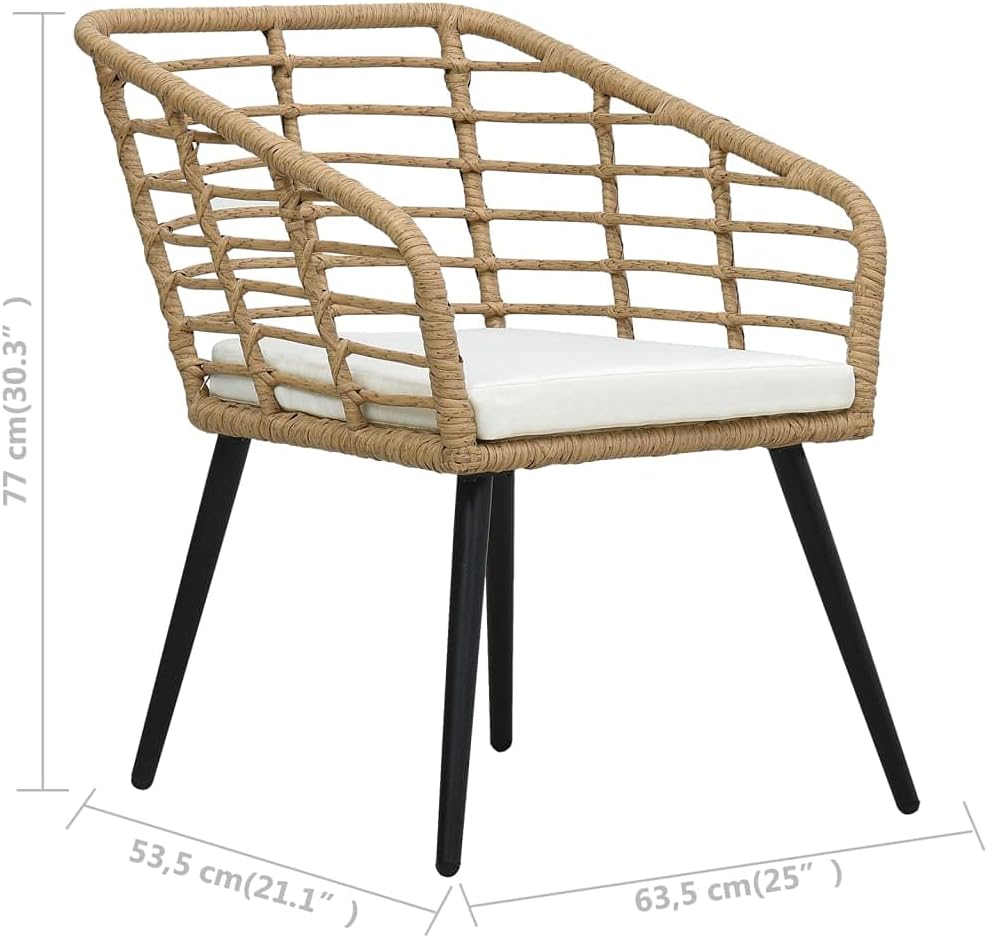 vidaXL Patio Bistro Set 3 Piece, Patio Furniture Set with Cushions, Round Table Set with Glass Tabletop, Outdoor Conversation Set, Poly Rattan Oak