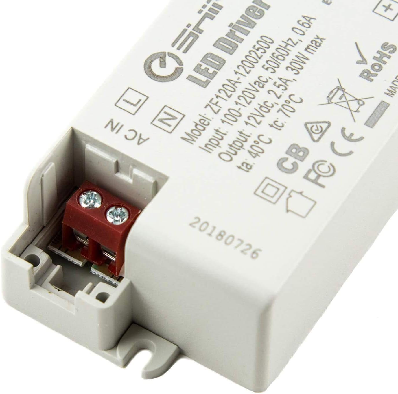EShine 12V DC 30 Watt 2.5A Power Supply Transformer with 3.5mm x 1.35mm Plug for LED Under Cabinet Lighting - Hardwire Kit