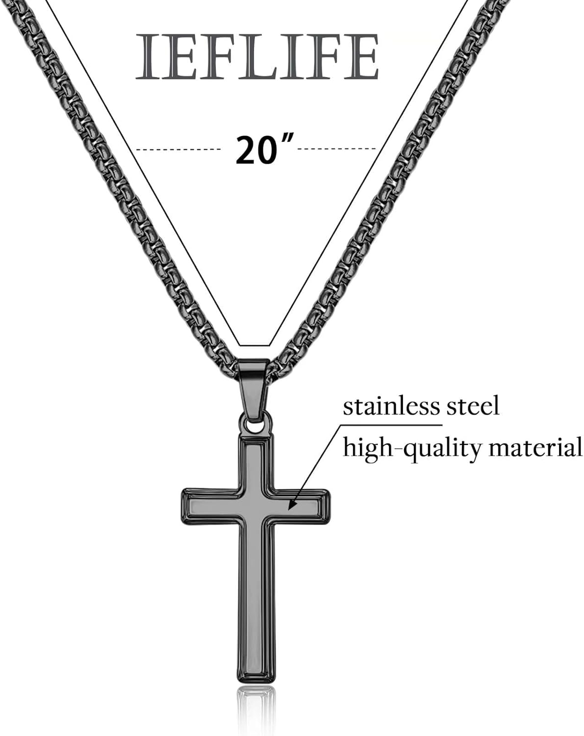 IEFLIFE Cross Necklace Gifts for Men, Silver/Gold/Black Cross Necklace Box Chain Necklace for Men, Fathers Day Valentines Christmas Religious Christian Gifts for Dad Son Husband Step Dad - Image 6