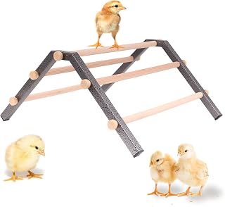 Baby Chick Perch, Durable Metal Stand with Wooden Roosting Bar for coop and brooder, Training Chicken Perch Easy to Assemble and Clean, Fun Toys for Chick (Trapezoid, Large)
