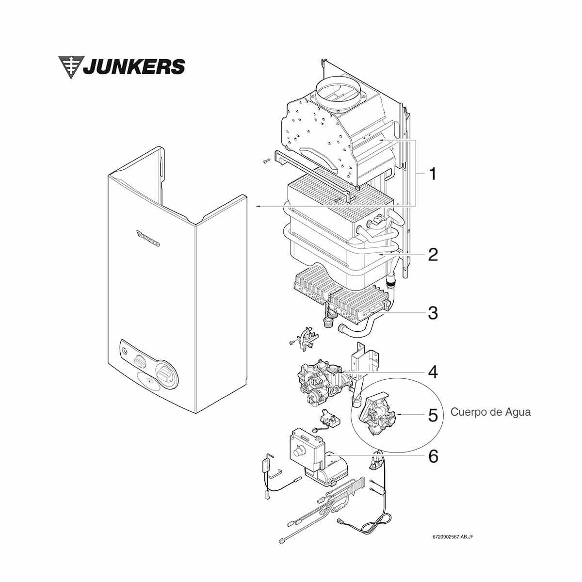 Recamania Cuerpo de Agua para Calentador Junkers Minimaxx WR11 / WRD11 – Cod. 8707006286, 8738710118