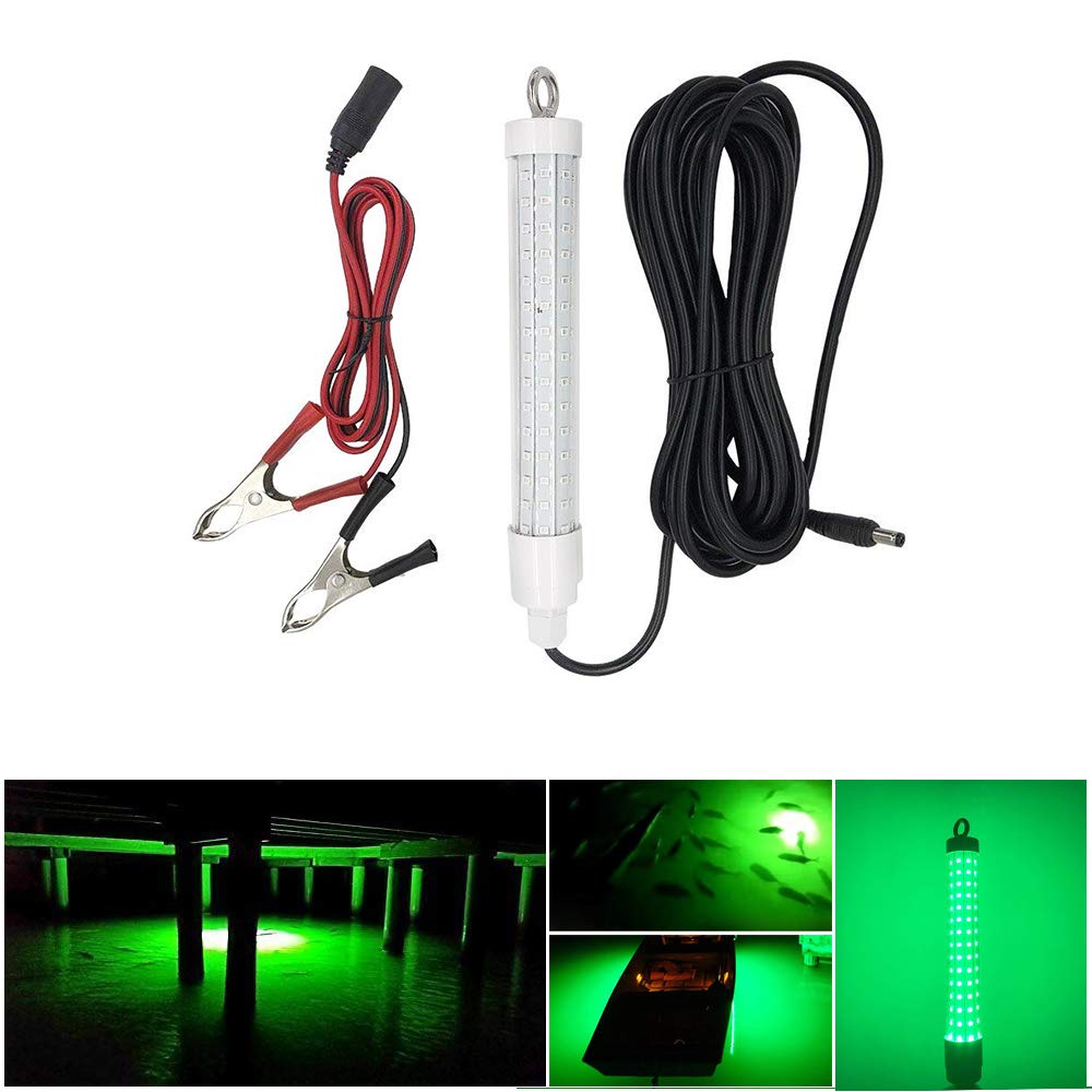 Fishing Light 12V 120LED 1000 lumens Lure Bait Finder 10.5W Night Fishing Finder Lamp Light LED Submersible Deep Drop Underwater Light with Battery Clip and Power Plug 6M Power Cord