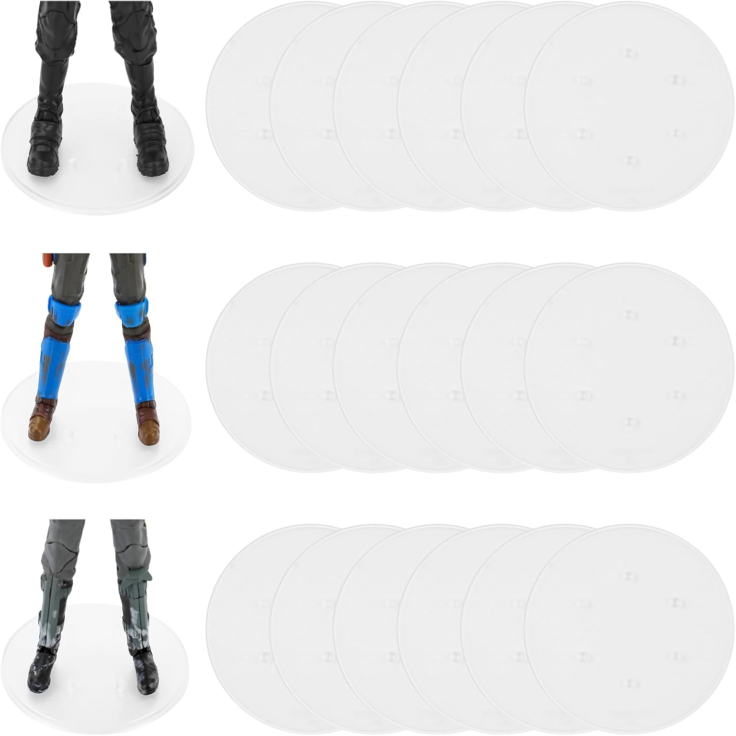 18PCS 6 Inch Action Figure Stand for Display, Toy Figure Display Support Holder Base with Multi-Pegs, Compatible with 1/12 Scale Star Was Black Series Figures, Clear