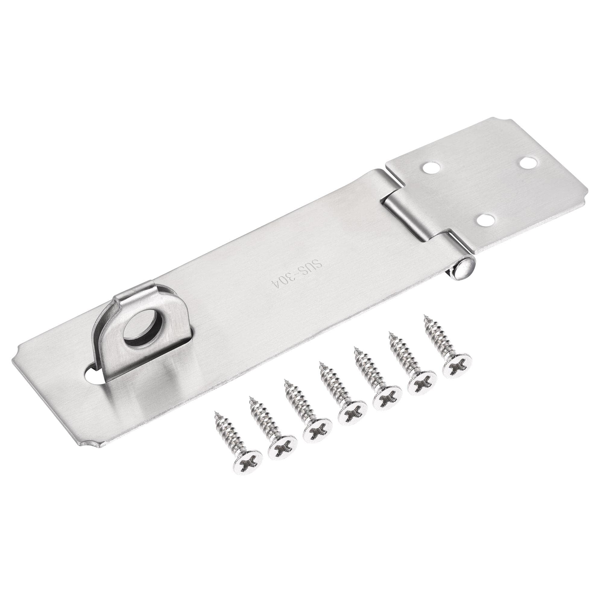 sourcing map 5 Inch Stainless Steel Thick Door Latch Hasp Lock Heavy Padlock Clasp with Screws for Cabinet Closet Gate, Silver