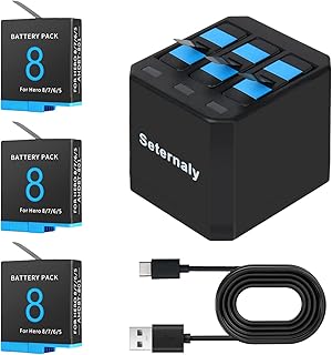 Hero 8/7/6 Battery Charger Set, 3 Pack Batteries (1500mAh) with 3-Channel USB C Charger Fully Compatible with GoPro Hero 8/7/6/5 Black and Hero 2018