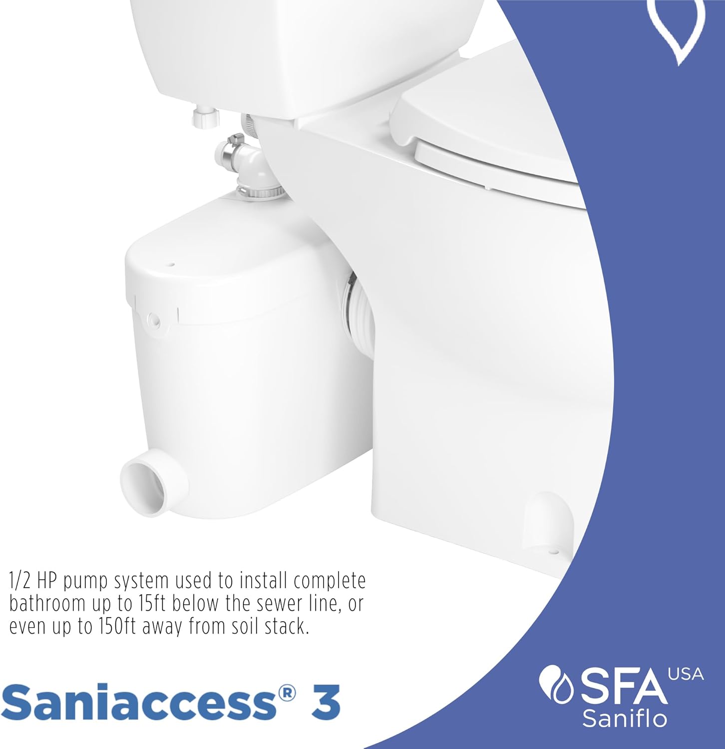 SANIFLO Saniaccess 3 + Toilet Bowl Elongated + Toilet Tank Bundle - Residential - White