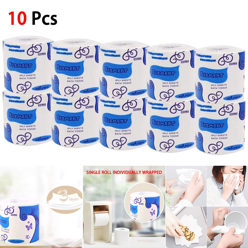 OHOUO 10 Rolls Toilet Paper Bulk Bath Tissue Bathroom Soft White 3 Ply Kitchen Soft