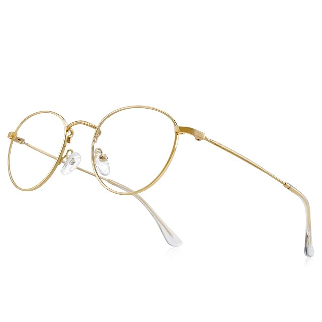 RB Pilot Small Metal Round Reading Glasses for Women Men Classic Vintage Retro Shades Blue Light Blocking Computer