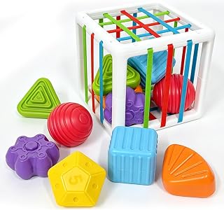 Block Set of 6 Sensory-Shaped Blocks, Montessori Toy Suitable for 1-Year-olds, Toys for 12-18 Month Babies, Busy Board for 1-Year-olds, Gift