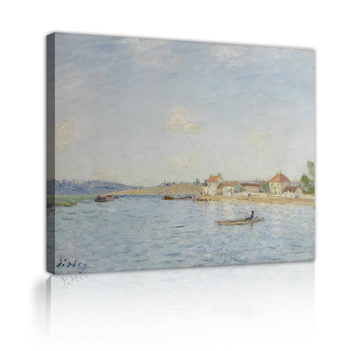 TOANGWALL Bright River Boating Canvas Wall Art Gallery Alfred Sisley The Loing at Saint Mammes Famous Painting Framed Prints for Lounge Decor 65x80cm
