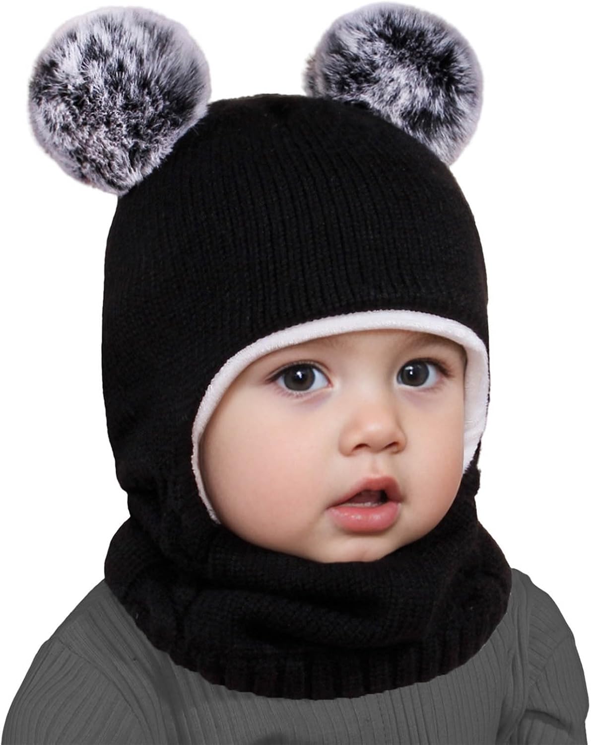 Kids Boys Girls Dinosaur Winter Knit Hat Baby Toddler Thick Scarf Earflap Hood Scarves Caps