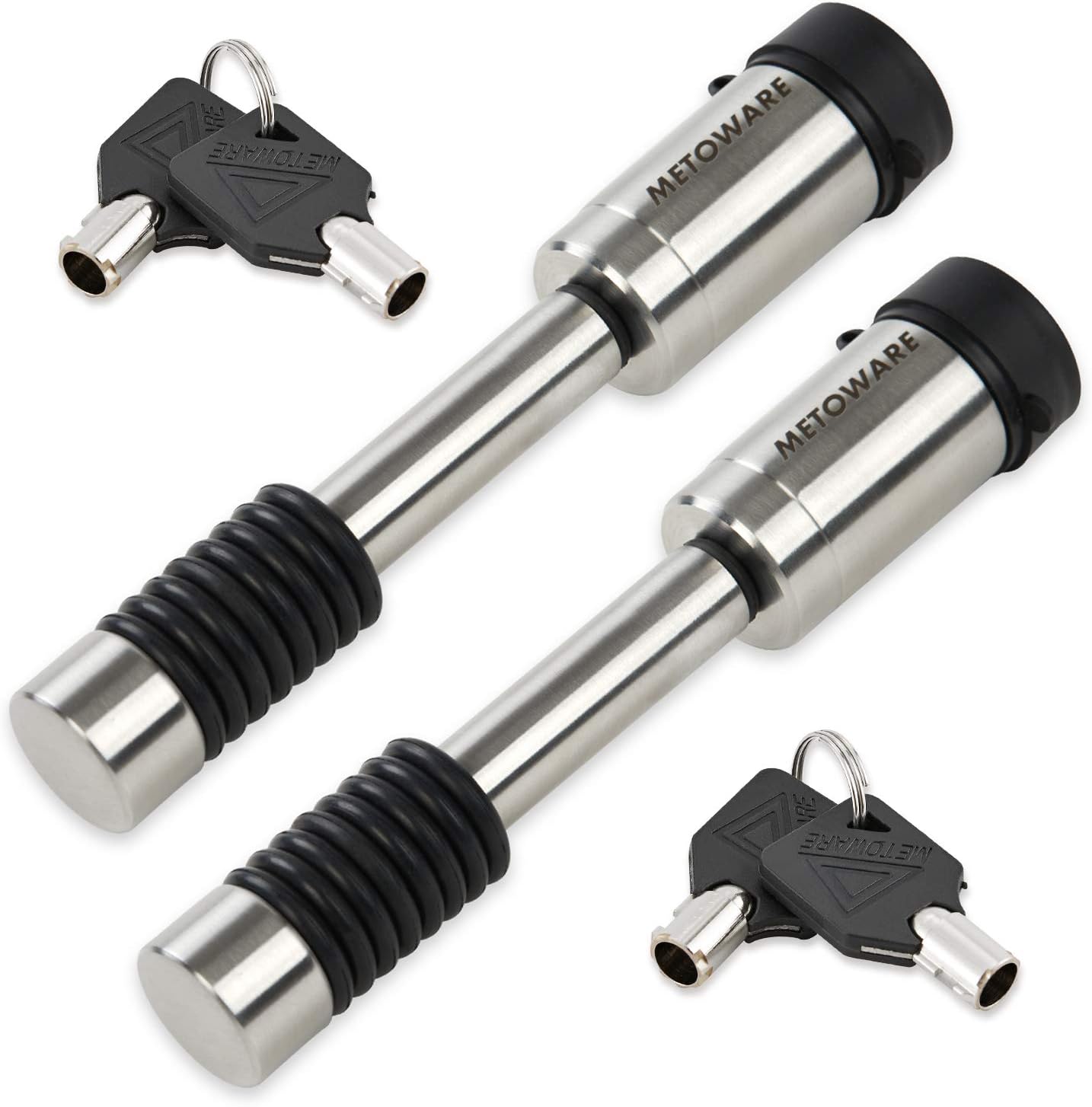 METOWARE Trailer Hitch Lock, Stainless Steel Trailer Receiver Hitch Lock with 5/8" Dia 3-1/2” Locking Pin and 8 Anti-Rattle Rubber O-Rings Fits Class III IV 2" and 2-1/2" Receiver (2 Pack)