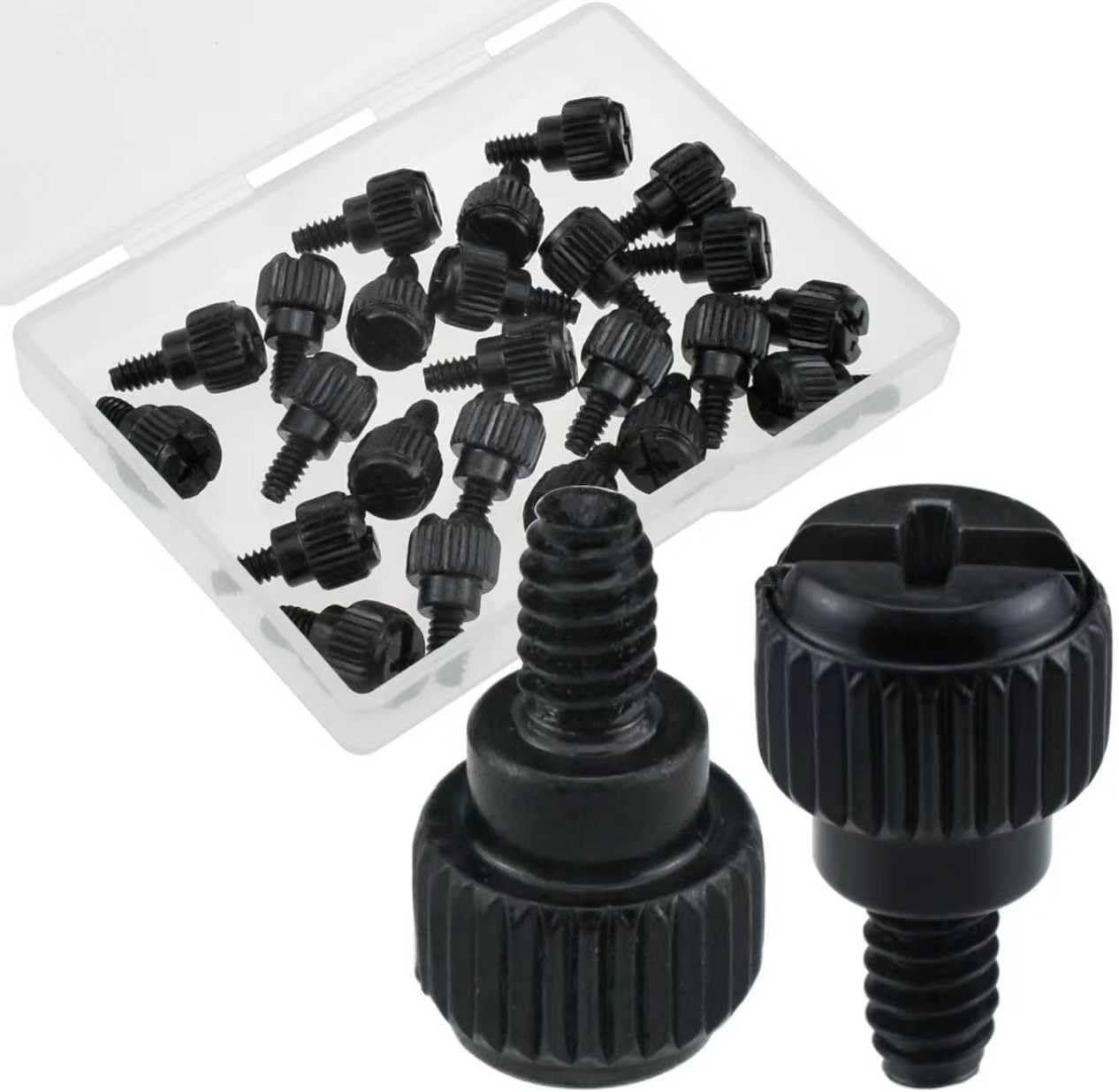 24 Pcs Black Computer Case Thumb Screws, 6-32 Thread, Easy-Grip Design for PC Case Covers, Hard Drives, Power Supply & PCI Slots