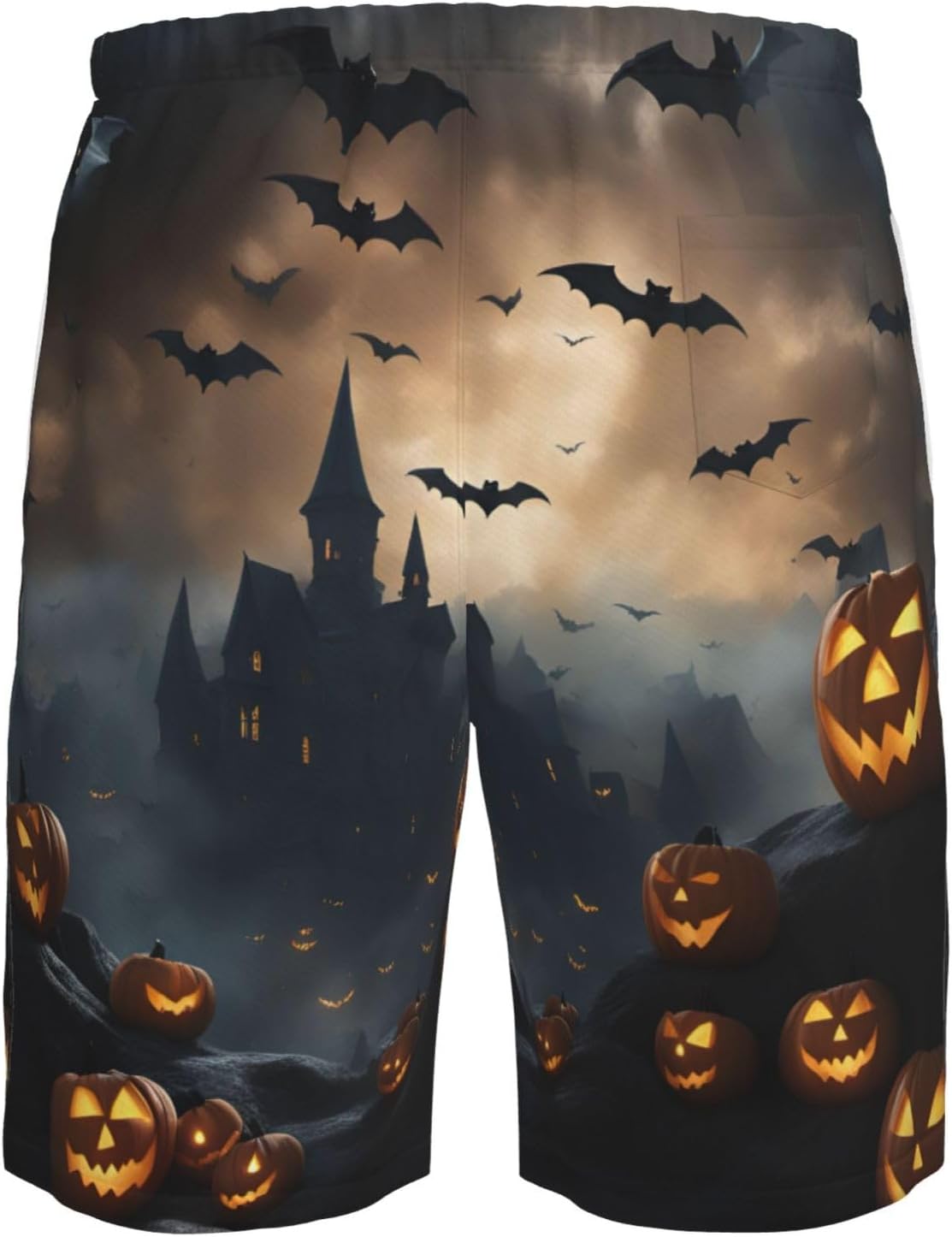 Mens Halloween Flying Bats Print Beach Shorts,Casual Summer Shorts for Men,Quick Dry Polyester