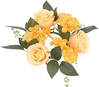 NUOBESTY Künstlicher Blumenkranz mit Rosen Gelber Hochzeitskranz aus Leichtem Kunststoff Wand und Tischdeko für Party und Zuhause