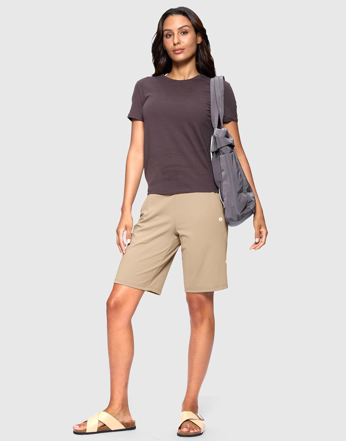 SANTINY Women's Bermuda Long Shorts with Pockets Drawstring High Waisted Athletic Knee Length Shorts Walking Casual Workout - Image 3