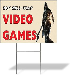 Fastasticdeals Weatherproof Yard Sign Buy-Sell-Trad Video Games White Lawn Garden 24x18 Inches 2 Sides Print