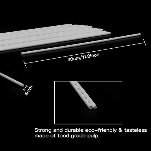 Miniatura 6 de Palitos de piruleta, 500 palitos de papel blanco, palitos de piruleta, palitos para dulces para decoración de pasteles, caramelos de arcoíris,